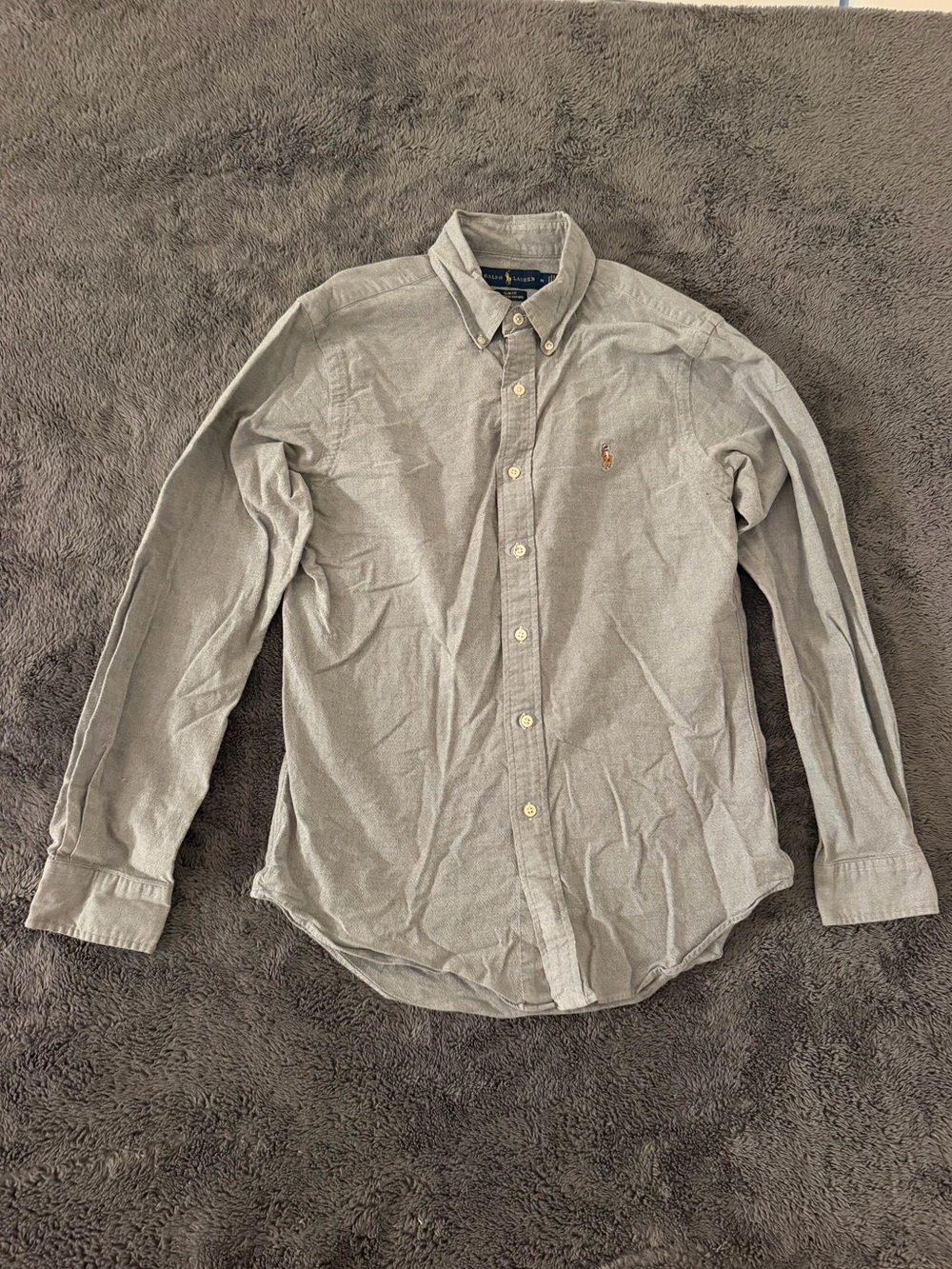 Ralph Lauren Light Gray Long-Sleeve Button-Down Oxford Shirt